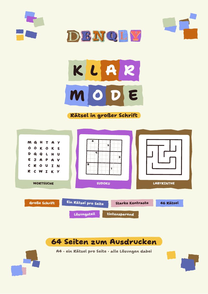 Cover: KLAR MODE – Rätselheft in großer Schrift