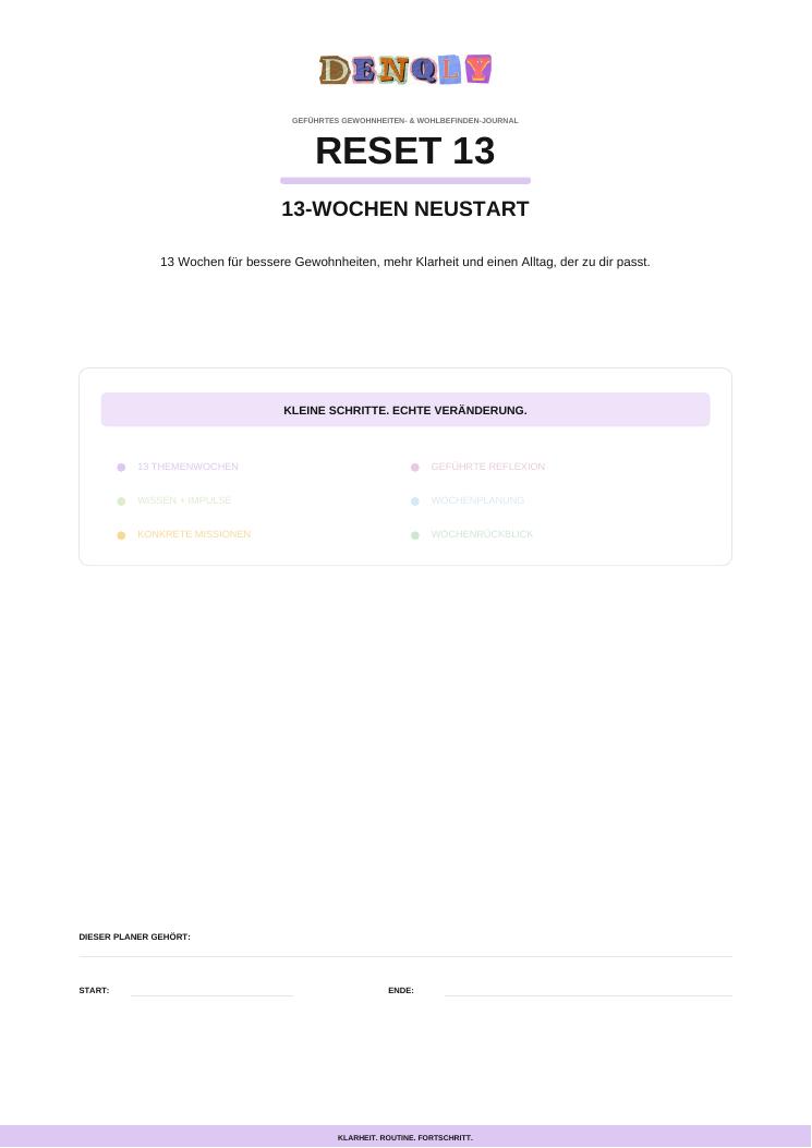 Cover: RESET 13 – 13-Wochen Neustart