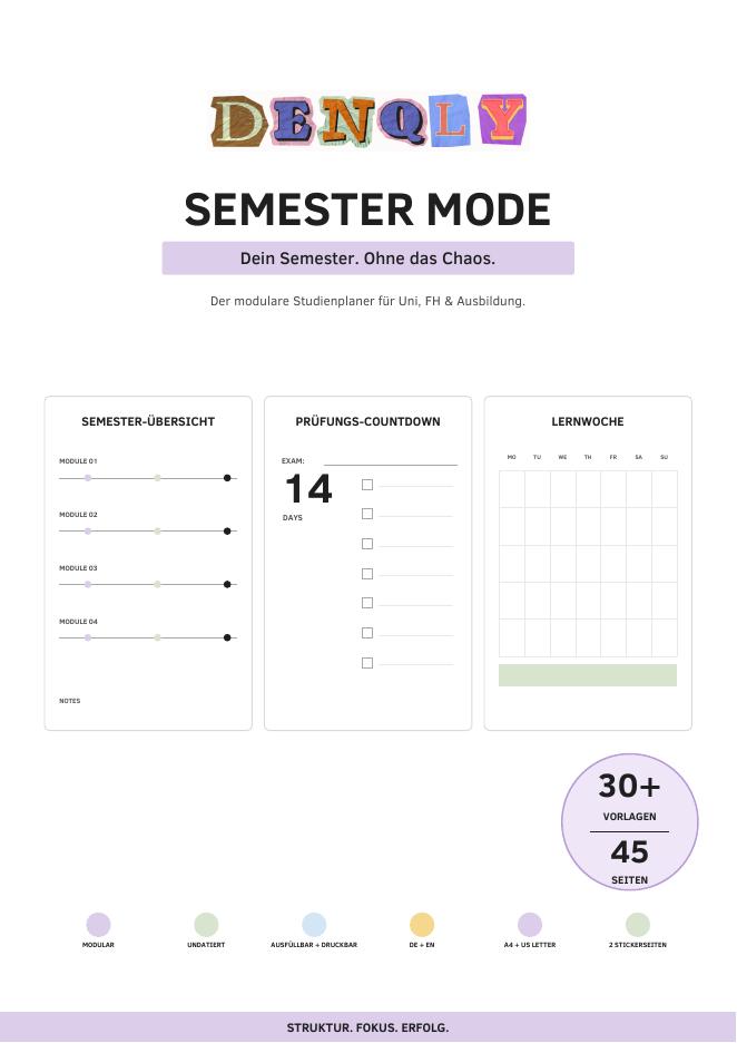 SEMESTER MODE – Studienplaner – Ansicht 1